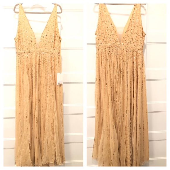 Mac Duggal Sequin Plunge Neck Gown Size 14 Sunset Style 10700 - Picture 4 of 10